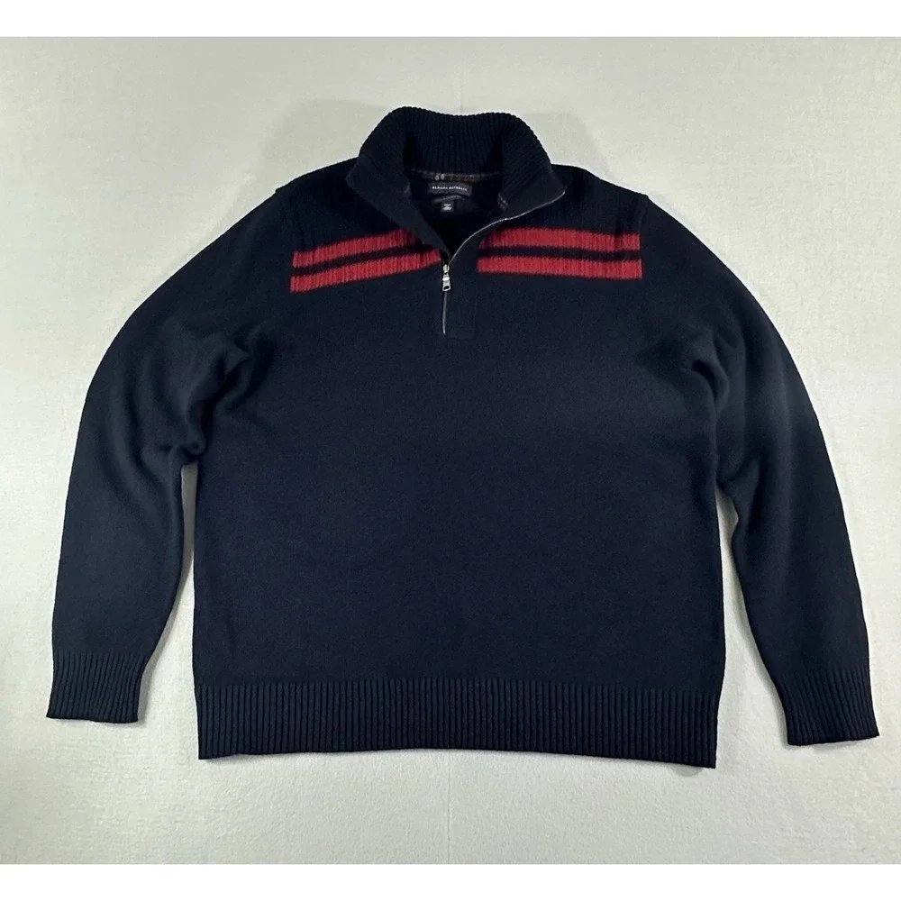 Banana Republic Mens XL Blue Italian Yarn Quarter Zip Pullover Sweater Striped